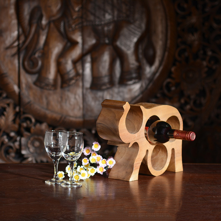 泰国进口工艺品实木红酒架 创意小象特色木雕葡萄酒架电视柜摆件