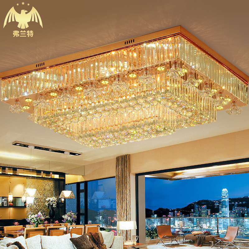 新款欧式奢华长方形水晶灯吸顶灯LED房间卧室客厅灯餐厅灯别墅灯