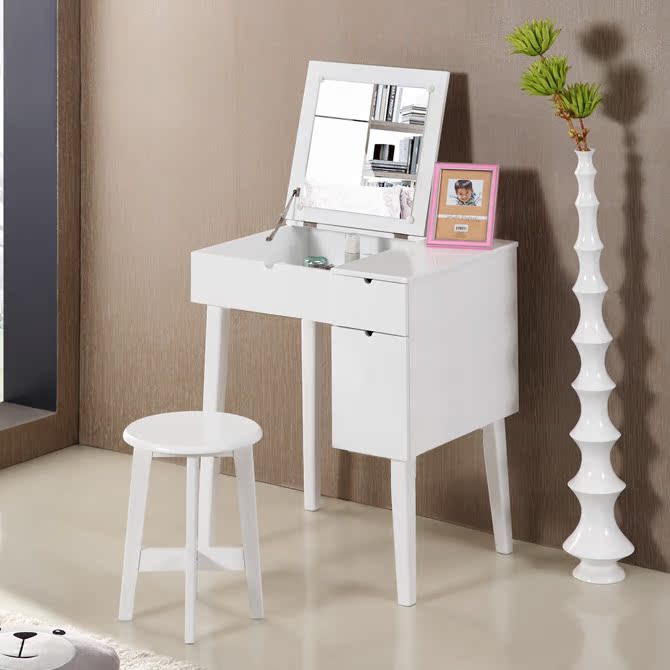 迷你梳妆台小户型卧室翻盖折叠化妆桌简约现代实木简易日式化妆台