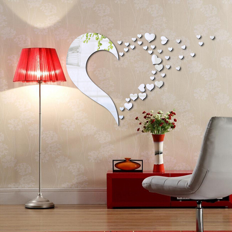 精品3D亚克力组合爱心镜面墙贴可移除客厅电视背景沙发床头装饰贴