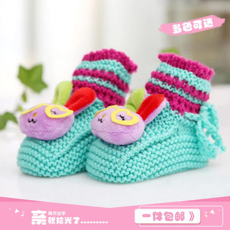 新款可爱婴儿学步鞋0-1岁宝宝编织鞋新生儿软底毛线鞋针织鞋袜