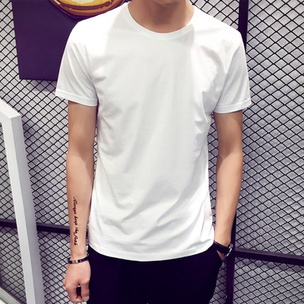 夏季韩版男士短袖t恤v领紧身纯色体恤纯白修身半袖打底衫男衣服潮