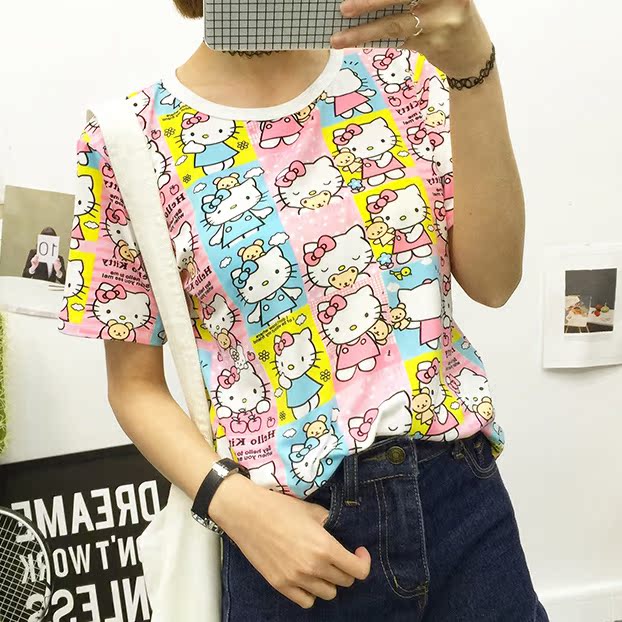 2016夏新款韩版时尚HelloKitty棉质T恤女短袖卡通学生凯蒂猫上衣