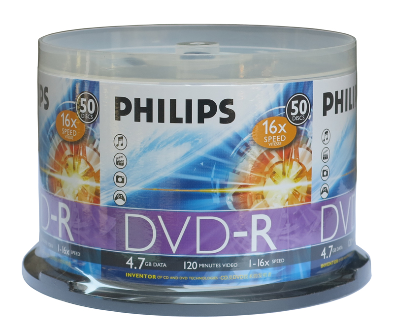 PHILIPS飞利浦 16X DVD-R DVD刻录光盘 50片桶装 空白光盘