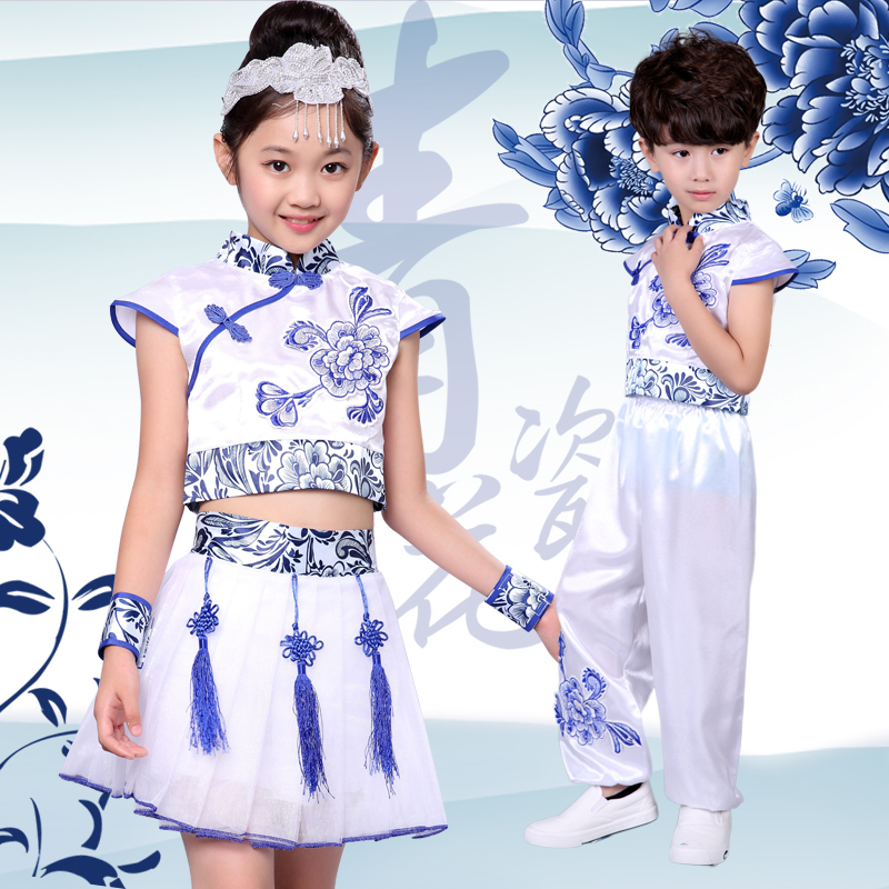 六一儿童青花瓷演出服幼儿园舞蹈跳舞衣服小学生表演纱裙蓬蓬裙女