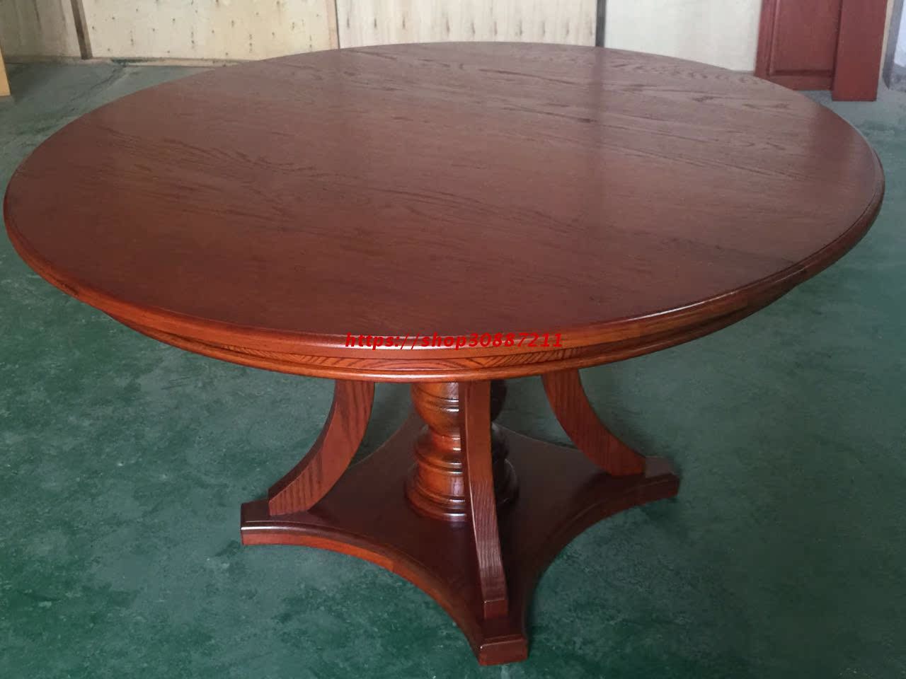 颜色式样可定制实木圆餐桌美式红橡木圆餐桌