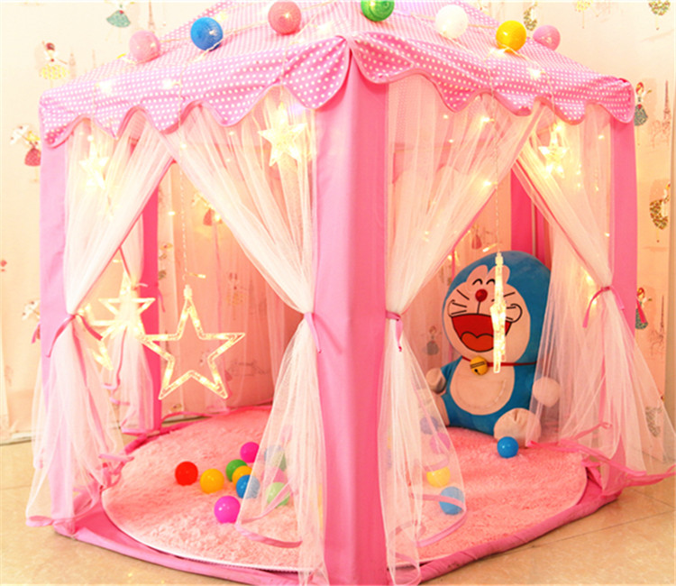 韩国七公主儿童六角帐篷室内地垫过家家防蚊游戏屋大房子玩具城堡