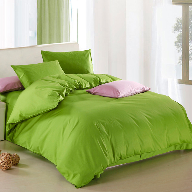 果绿色四件套全棉纯棉床上被套简约用品宜家1.8m床家纺床笠式床单