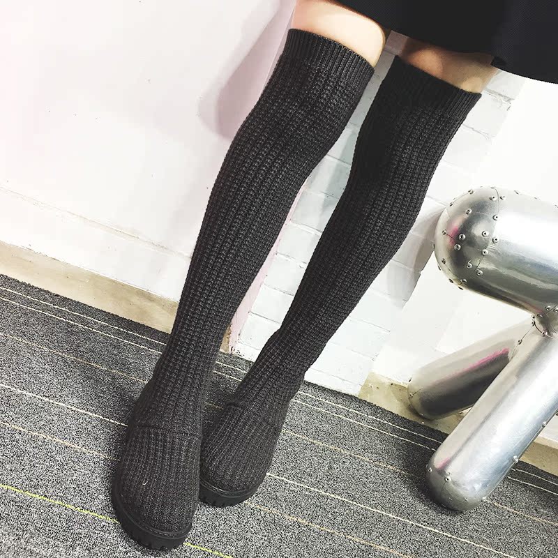 圆头靴子2016秋季新款韩版显瘦弹力靴防滑粗跟过膝靴长筒靴女