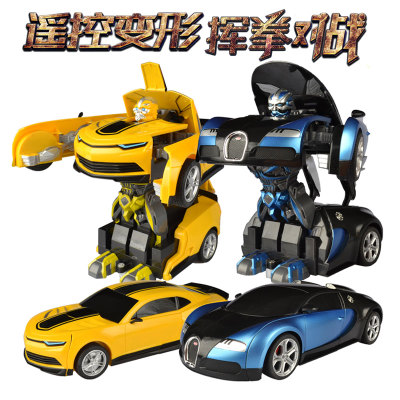 双鹰一键变形金刚遥控车对战机器人大黄蜂布加迪儿童玩具漂移赛车
