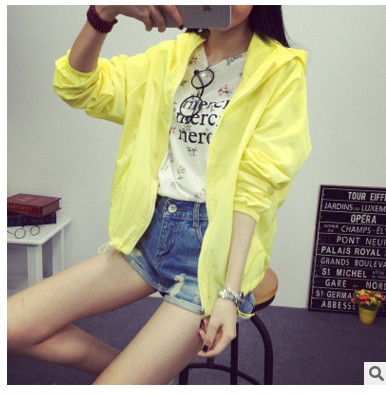 fsy2016新款拉链防晒衣口袋韩版女夏长袖防紫外线超薄连帽外套衫