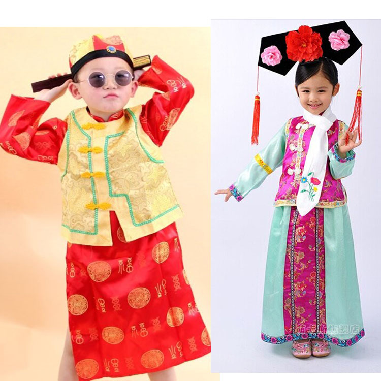 儿童演出服格格 阿哥服装 清朝古装女童满族旗服 古代宫女表演服