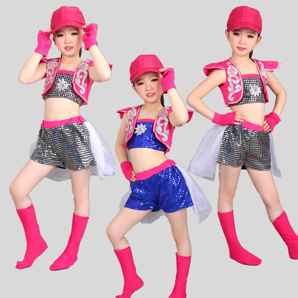 六一少女时代儿童演出服装幼儿拖尾现代舞台表演服亮片爵士舞蹈服