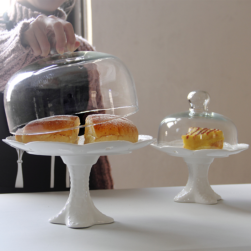 创意浮雕陶瓷高脚水果蛋糕盘下午茶点心盘生日婚庆甜品台托盘带盖