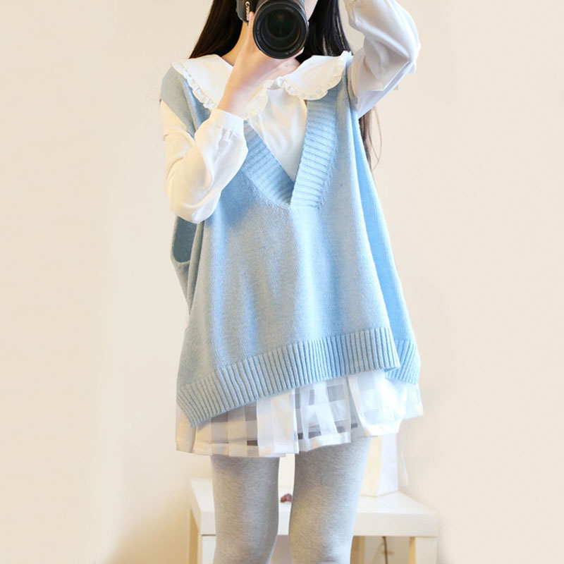 2016秋冬季新品韩版女装针织套头毛衣衬衫马甲背心短裤裙三件套装