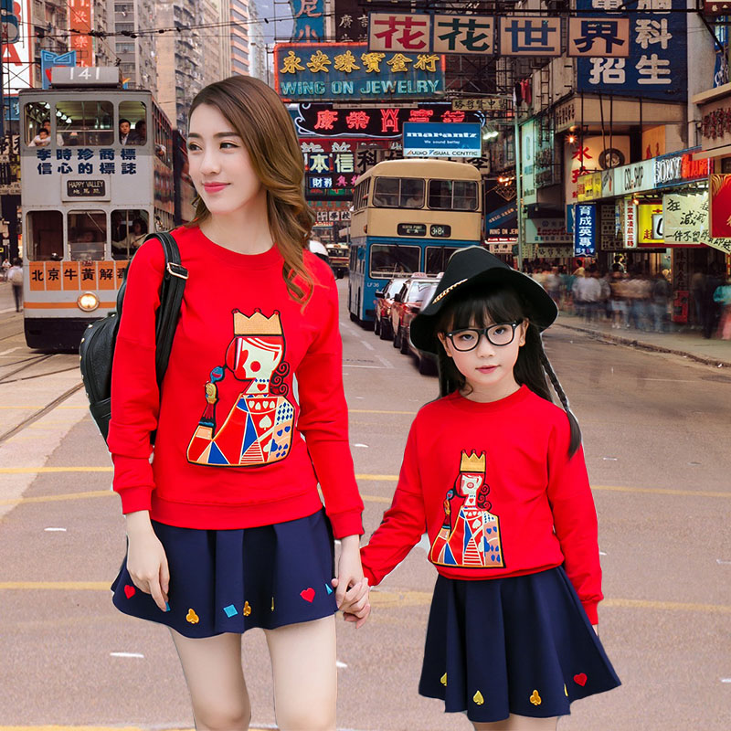 亲子装秋装2016新款韩版母女装套装长袖卫衣裙两件套秋冬装 潮