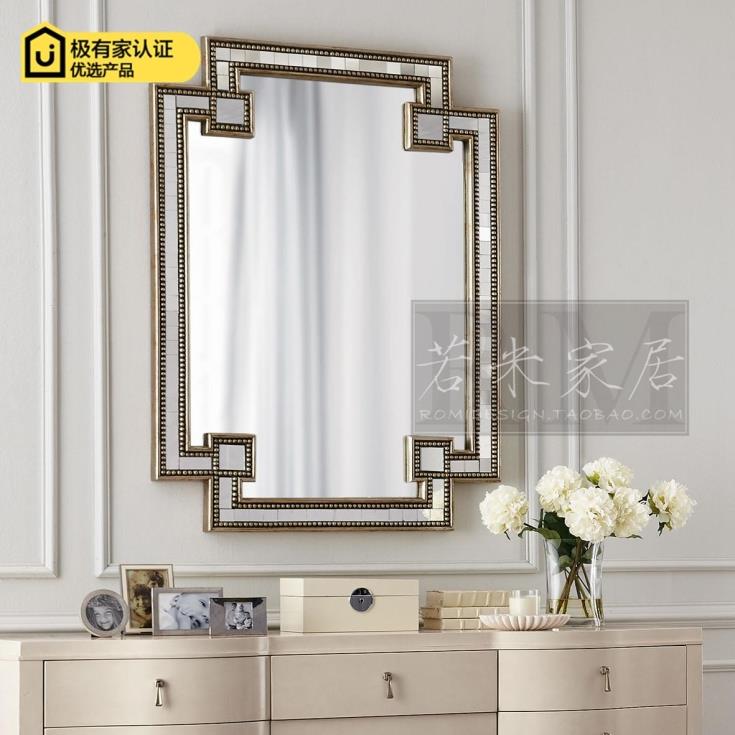 90*126/65*96美式中式餐厅镜壁炉金色银色美式玄关镜装饰镜浴室镜