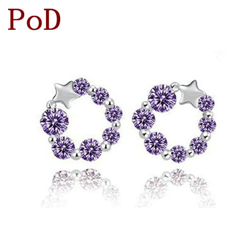 PoD正品925纯银耳钉女款日韩国紫水晶耳环气质时尚简约银耳饰品