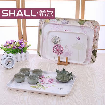 SHALL/希尔 欧式长方形密胺仿瓷托盘 茶盘水杯托盘水果盘