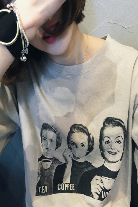 2016新款韩版复古人物印花短袖T恤