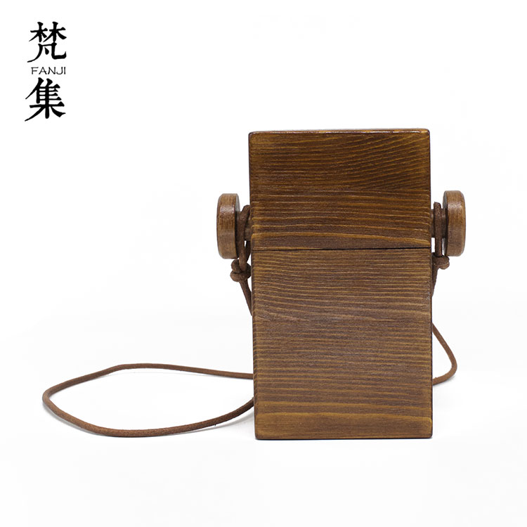 梵集FANJI 原创设计 手工木质 迷你 棕色 小包包  斜挎小包