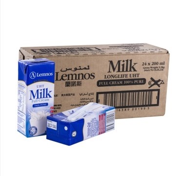 澳大利亚 进口牛奶 兰诺斯lemnos超高温处理全脂纯牛奶200ML*24支