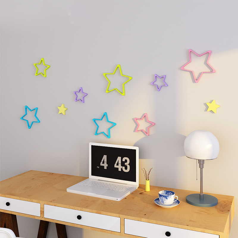 创意五角星木质儿童卧室立体墙贴电视背景墙搭配墙贴简易办公墙壁