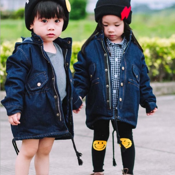 韩版2016冬新款保暖中小童亲子牛仔外套可拆羽绒服内胆男女童风衣