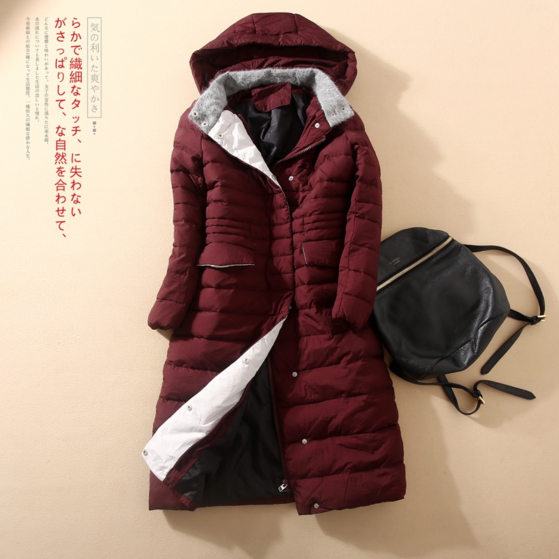 2016冬装新款韩版收腰显瘦可脱卸帽长款过膝轻薄羽绒服女大衣外套
