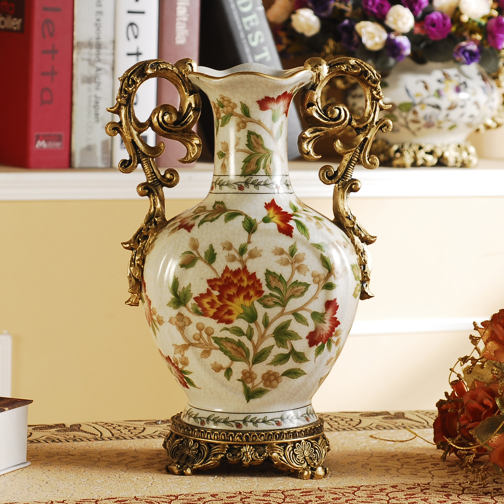 欧式复古花瓶 陶瓷花瓶花器插花瓶摆件家居装饰树脂插水培插花瓶