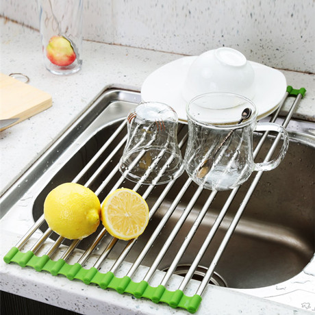 立简折叠不锈钢折叠单层沥水架 厨房置物架水槽篮碗碟架沥水篮