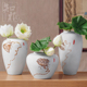 知根 现代中式手绘客厅摆件三件套家居装饰品 陶瓷干花花器花瓶