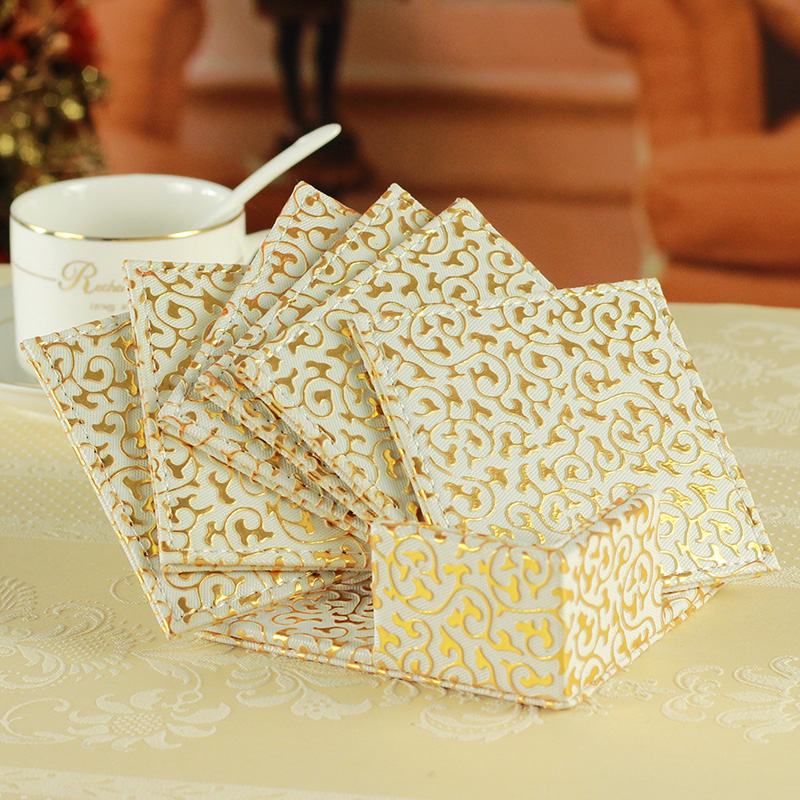 高档皮革杯垫 餐垫 茶几垫 皮质茶垫 欧式隔热垫 创意碗垫全套6片