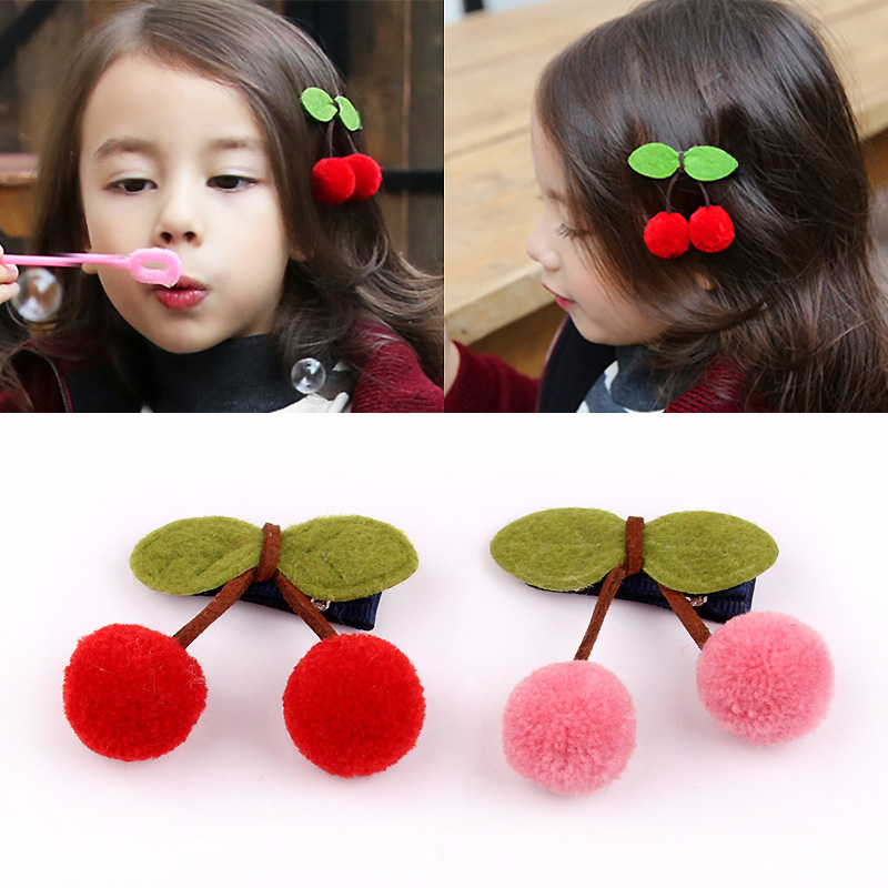 韩国毛线球樱桃发夹发卡 儿童婴童不伤发全包边夹子头夹发饰头饰