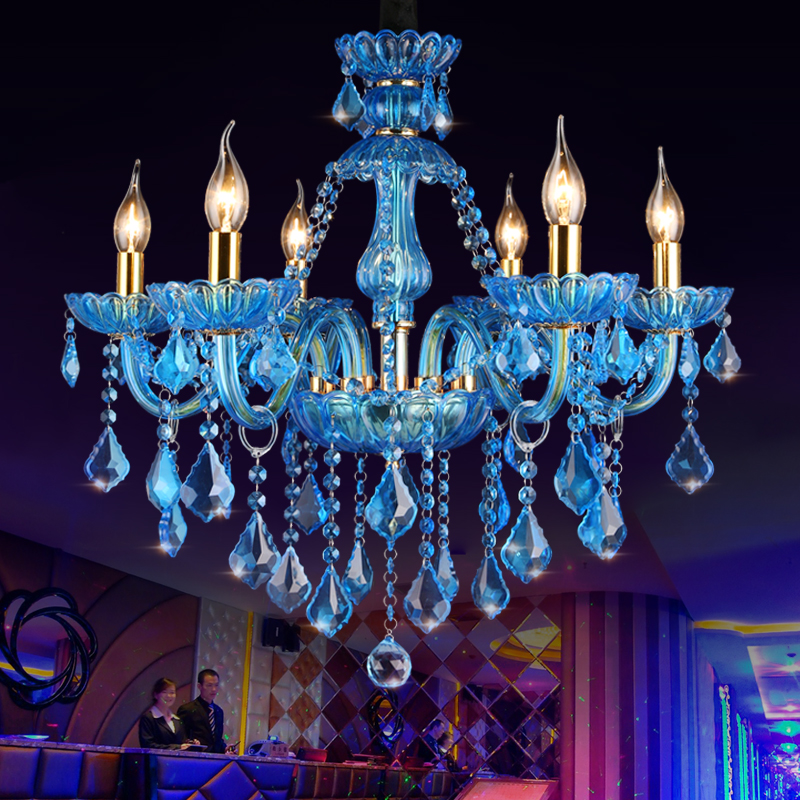 欧式田园客厅ktv酒吧水晶吊灯地中海天蓝色漫咖啡厅玄关水晶灯具