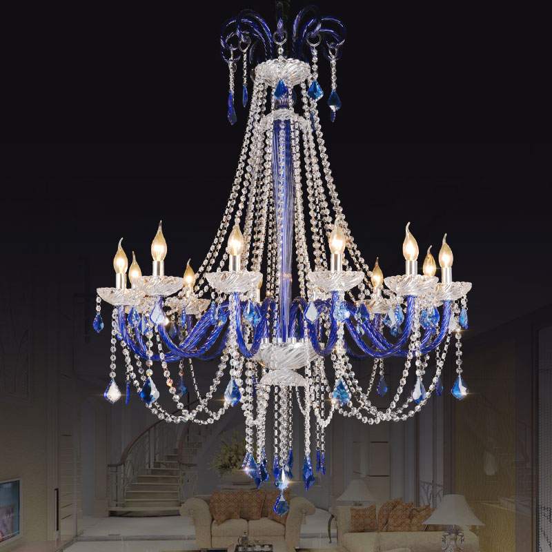 蓝色透明水晶玻璃弯管大吊灯 欧式客餐厅酒吧大堂创意装饰吊灯具