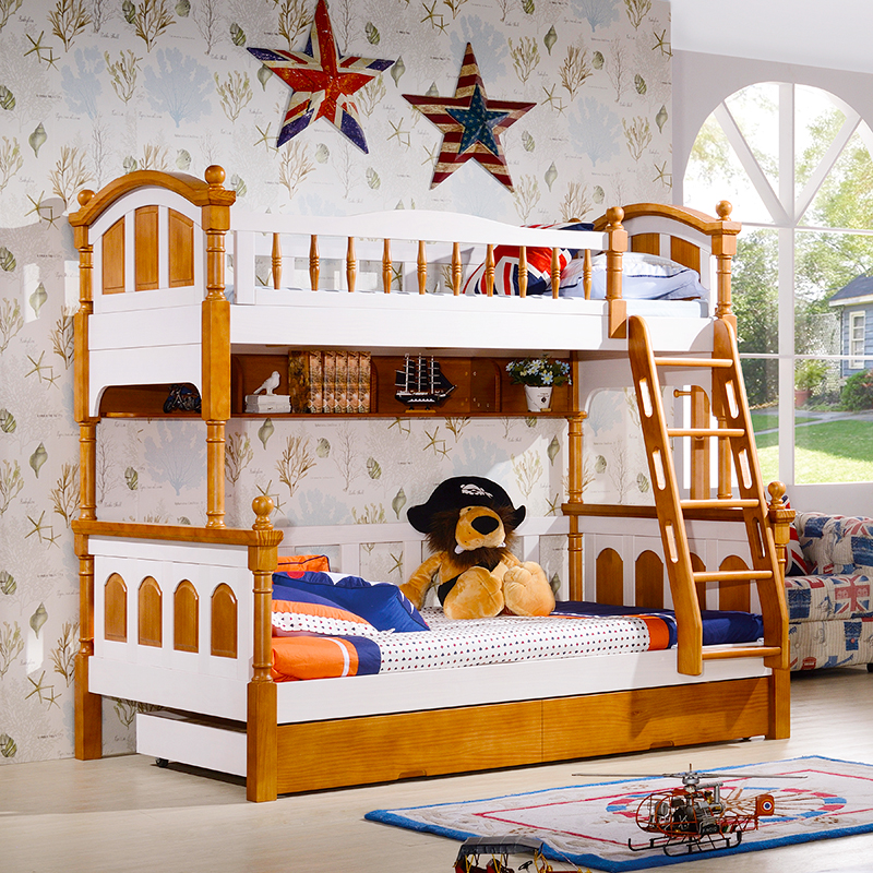 实木高低床儿童上下床多功能子母床成人双层床美式组合床男高箱床