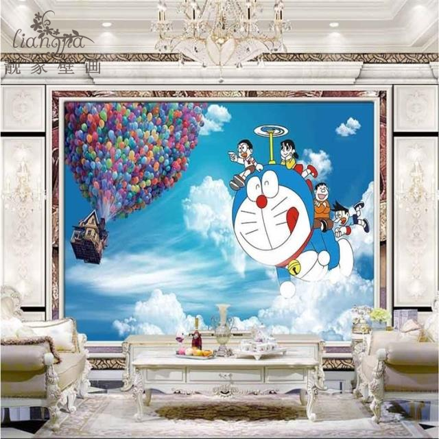 现代儿童动画多啦A梦机器猫电视背景墙壁纸    客厅沙发大型壁画