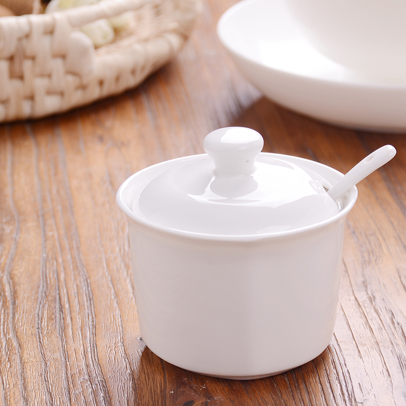 厨房调味罐带勺子带盖陶瓷油泼辣子罐白色骨瓷调料罐