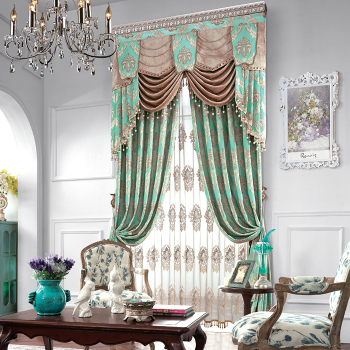 欧式美式遮光大气古典创意订制成品雪尼尔窗帘窗纱顾名思义布艺