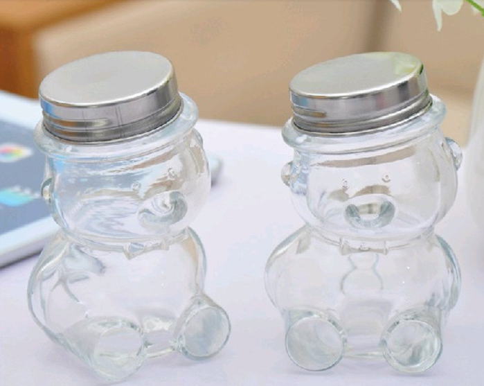 卡通透明歪头小熊玻璃糖果瓶幸运星瓶调料瓶喜糖瓶80ml小熊储物瓶