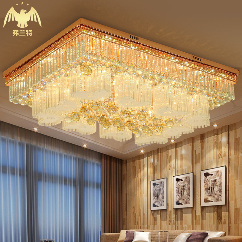 新款欧式奢华长方形水晶灯吸顶灯LED房间卧室客厅灯餐厅灯别墅灯