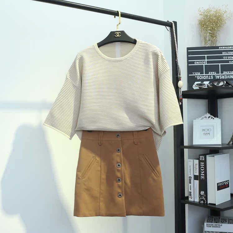 2016秋季新款韩版时尚套装针织衫毛衣+单排扣半身裙两件套女潮