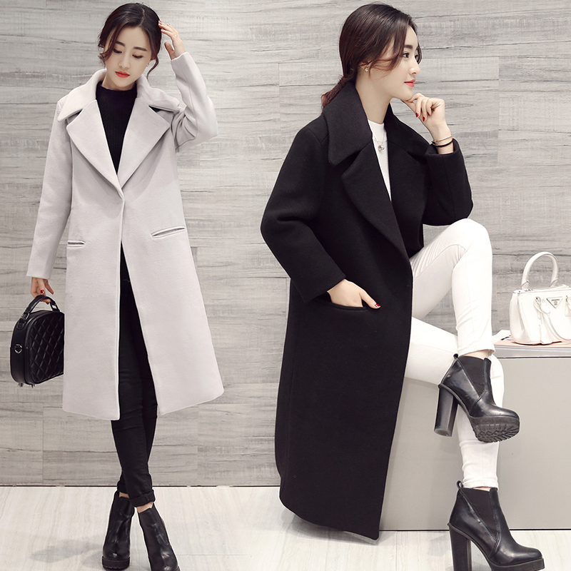 秋冬新款2016韩版时尚羊毛呢大衣女装中长款修身显瘦茧型毛呢外套