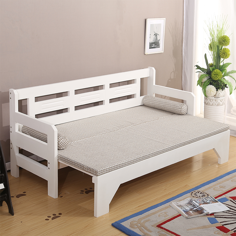 实木沙发床/可折叠多功能1.2双人坐卧两用/1.5米小户型客厅推拉床