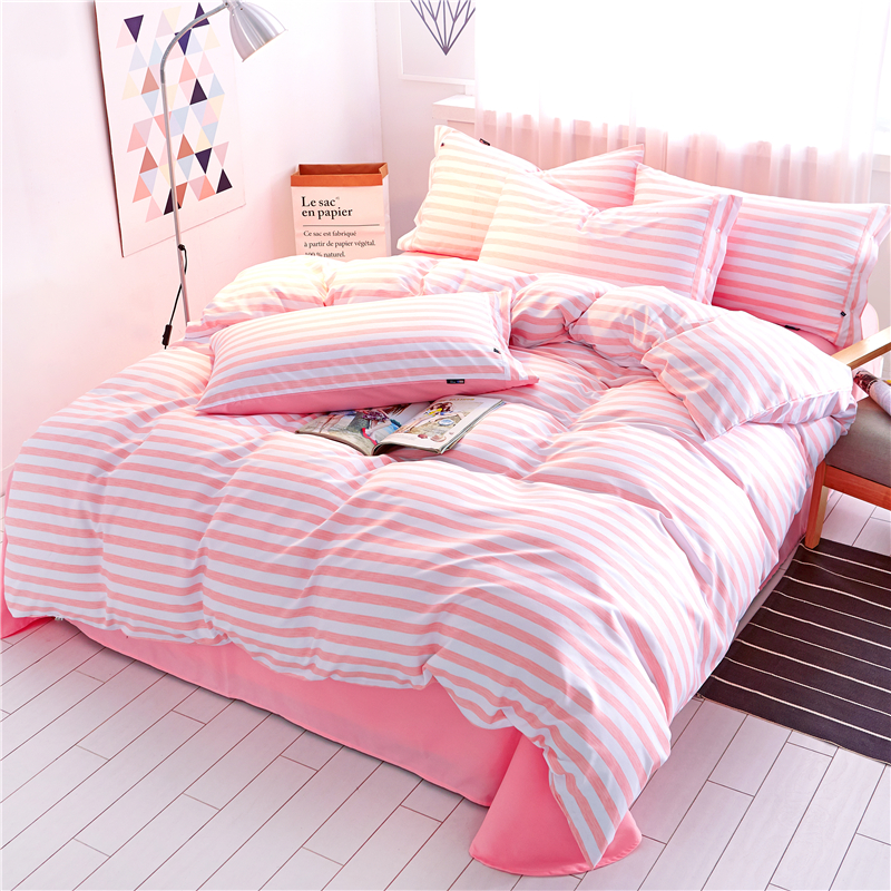 床上用品韩版条纹四件套床单被套1.5/1.8/2.0m米床简约双人公主风