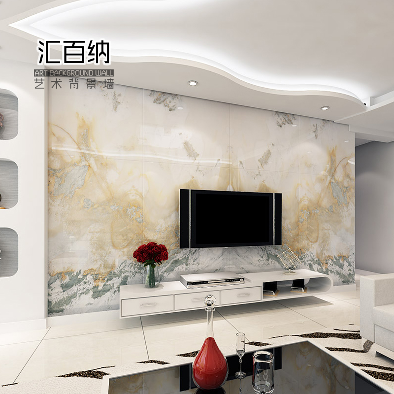 现代简约客厅微晶石电视背景墙瓷砖 3D仿大理石纹墙砖文化砖 壁画