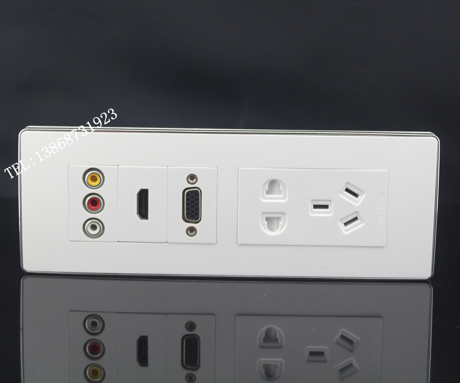 银边118型五孔电源带VGA音视频HDMI高清直插对接插座 多媒体插座