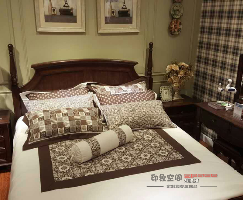 美式亚麻乡村1.8m小美床上用品样板房9件套纯棉床品全棉被套家纺