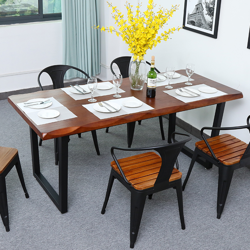 美式实木会议桌loft铁艺餐桌现代家具简易洽谈桌简约工作台办公桌